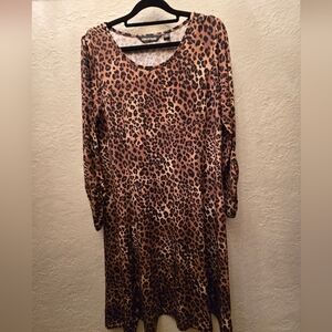 Nina Leonard Leopard Print Long Sleeve Dress M